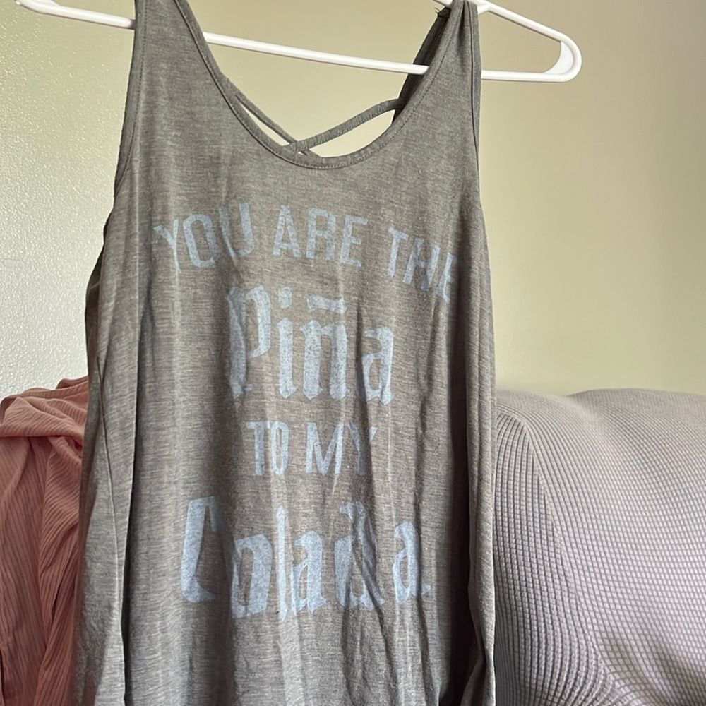 You are the PINA to my COLADA Scoop Neck Curved Hem Criss Cross Back Tank small